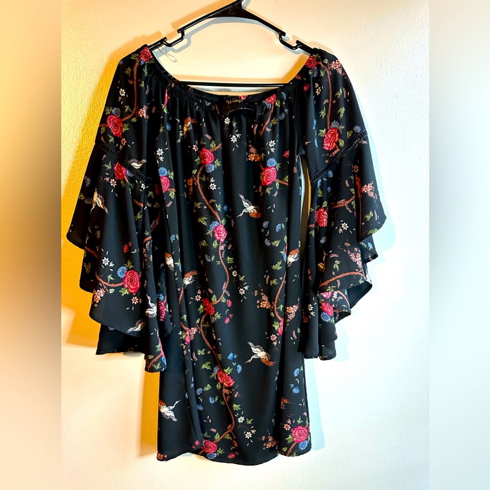 Black floral mini dress